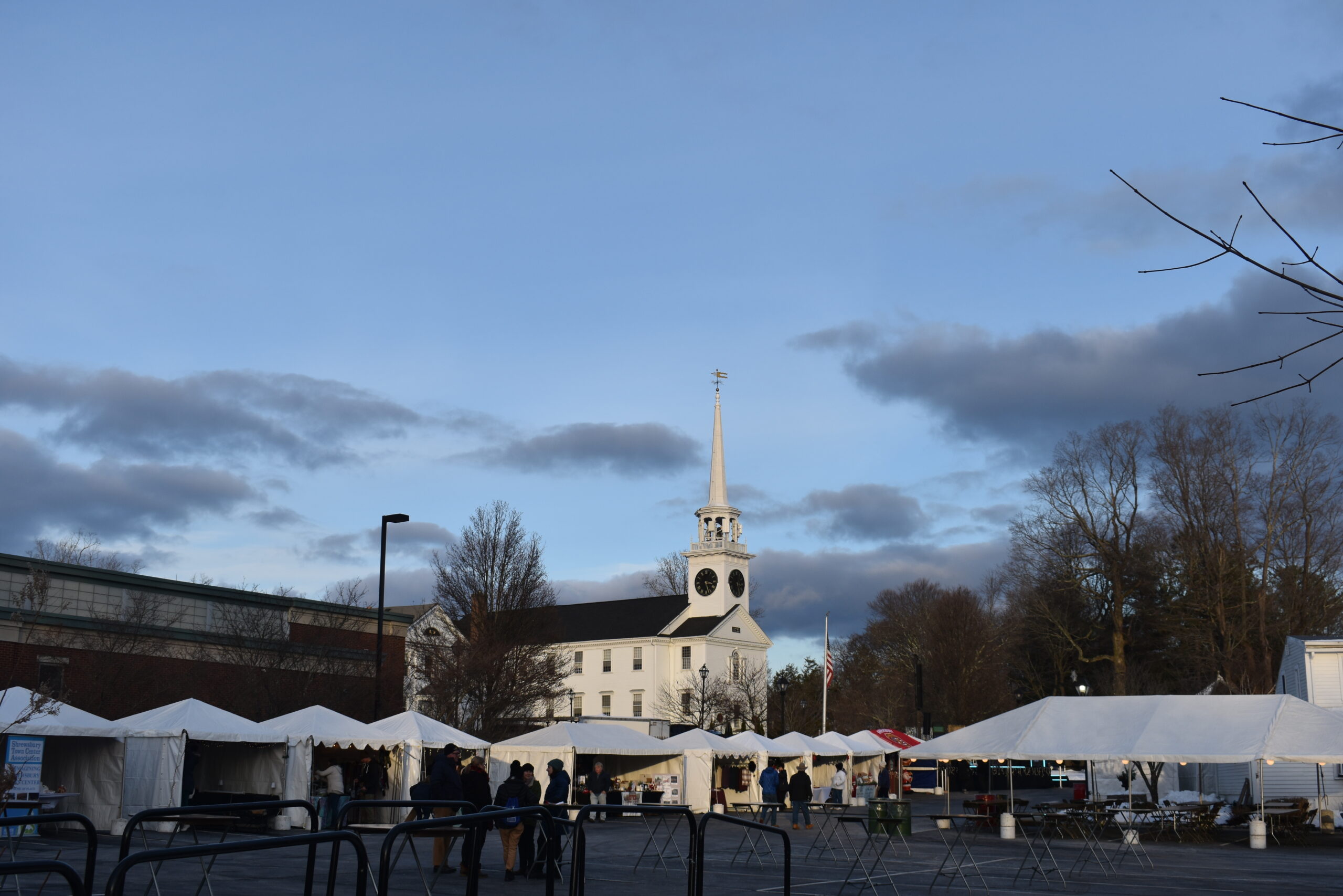 Tent set up next to a church