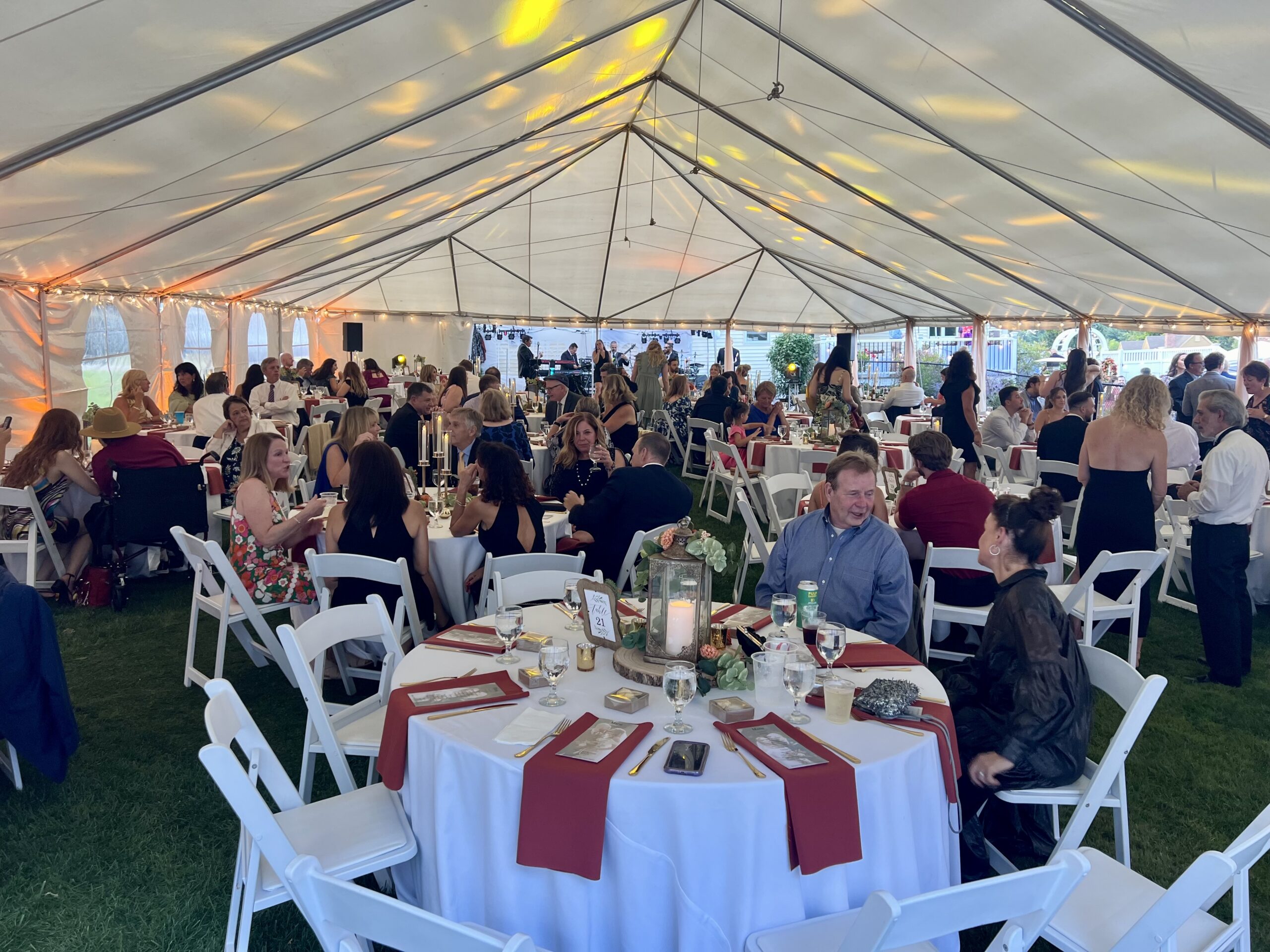 Tent with people during an event